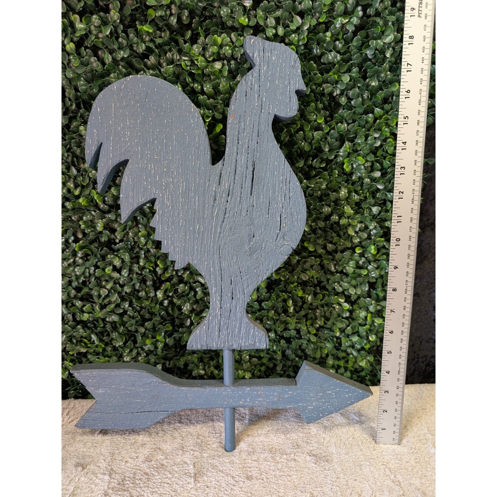 Handmade Wood Distressed Blue‎ Rooster Weathervane Folk Art Wall Decor